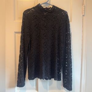 Jones New York Sport Black Lace Blouse with Scallop Bottom